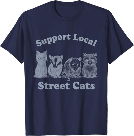 Support Local Street Cats Team Trash Rat Opossum Raccoon T-Shirt - T-Shirt | Navy
