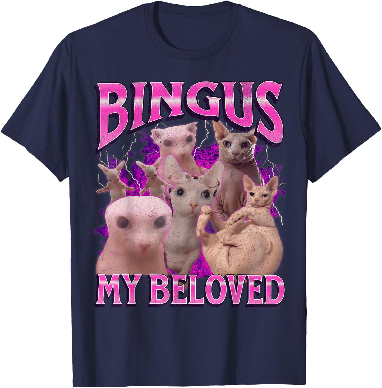 Bingus My Beloved Funny Sphinx Cat Meme Bootleg Graphic T-Shirt - T-Shirt | Navy