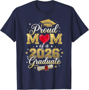 Proud Mom of A 2026 Graduate Senior Graduation Class T-Shirt - T-Shirt | Navy