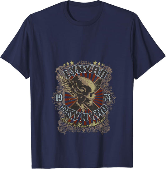 Women's Lynyrd Skynyrd Sweet Home Alabama Biker 1974 Skull Vintage V-Neck T-Shirt - T-Shirt | Navy