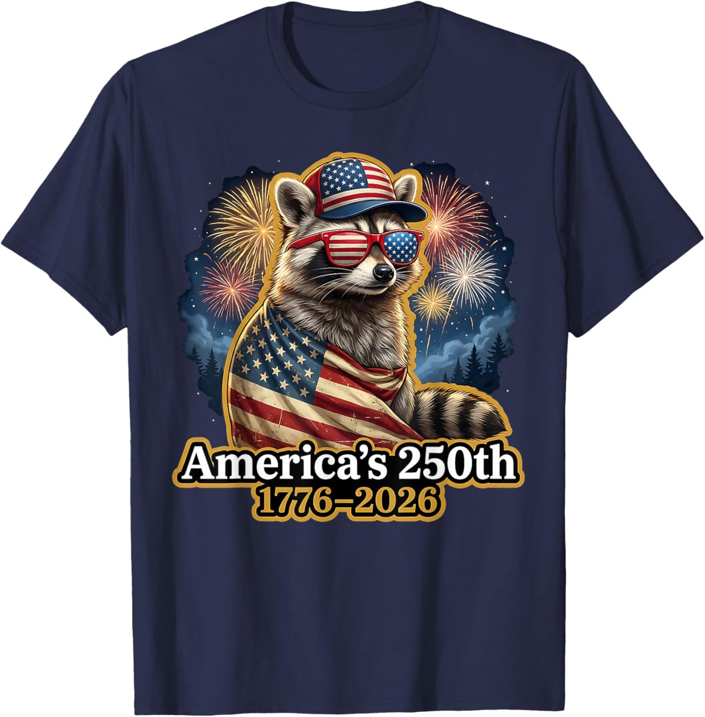 Raccoon 250th Anniversary 4th of July Patriotic USA Flag T-Shirt - T-Shirt | Navy