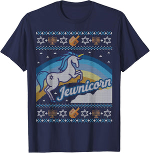 Funny Ugly Hanukkah Sweater Shirt Unicorn Jewnicorn T-Shirt - T-Shirt | Navy