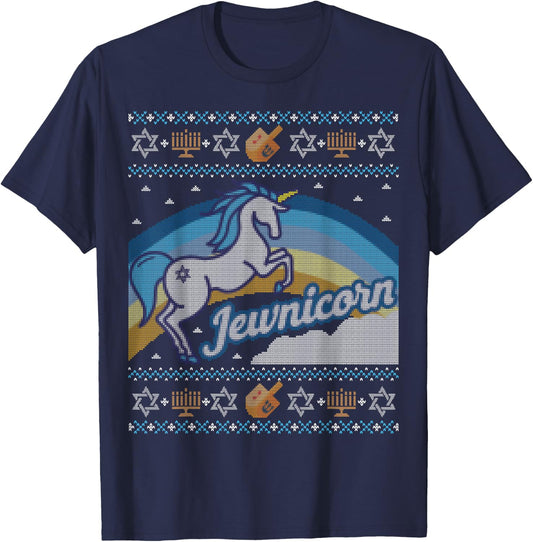 Funny Ugly Hanukkah Sweater Shirt Unicorn Jewnicorn T-Shirt - T-Shirt | Navy