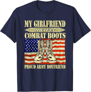 My Girlfriend Wears Combat Boots Proud Army Boyfriend Gift T-Shirt - T-Shirt | Navy