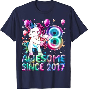 Flossing Unicorn 8 Year Old 8th Birthday Girl Unicorn Party T-Shirt - T-Shirt | Navy