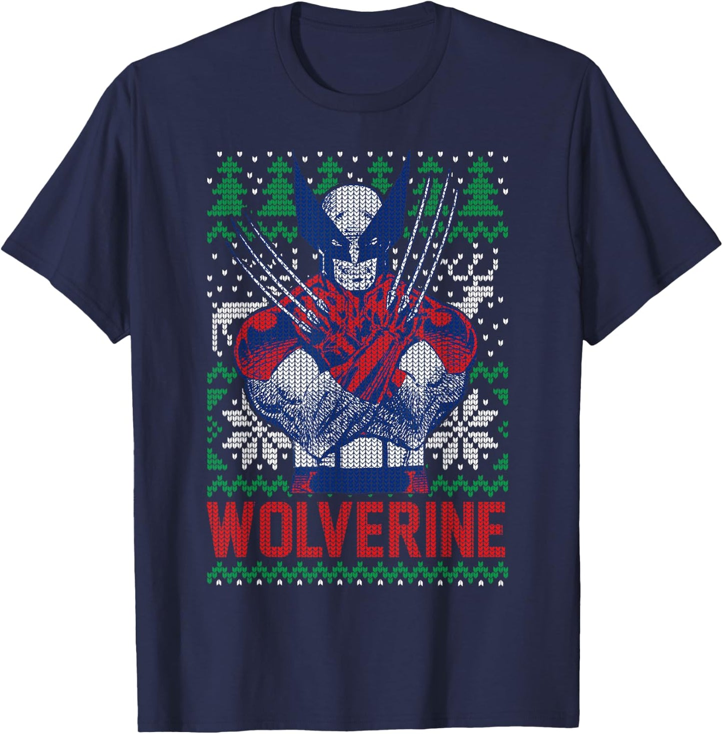 Marvel X-Men Wolverine Christmas Tree Ugly Sweater T-Shirt - T-Shirt | Navy