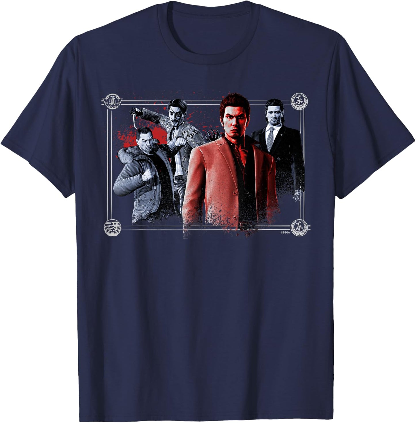 SEGA Like a Dragon & Yakuza -Adults Video Game , Black, Small, Short Sleeve, Classic Fit T-Shirt - T-Shirt | Navy