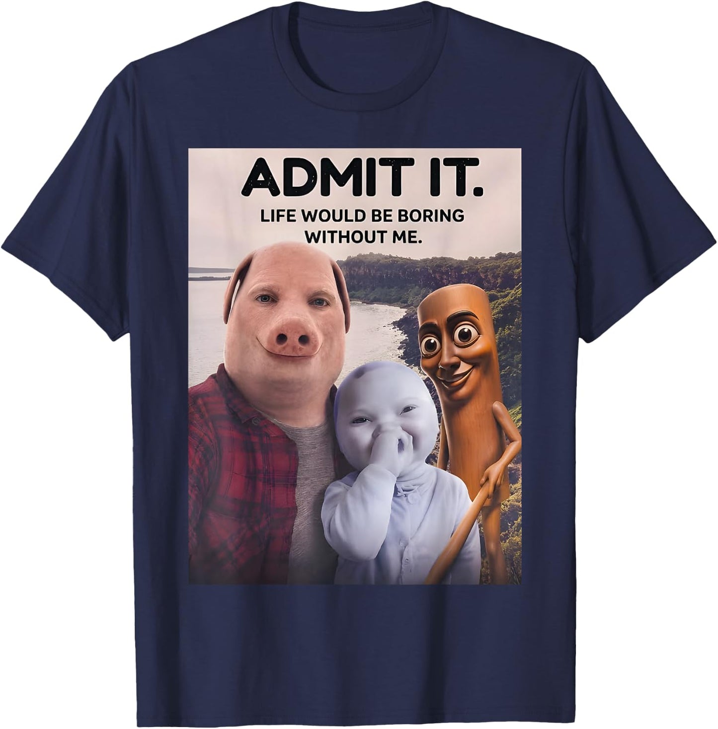 Tung Tung Tung Sahur John Pork Italian Brainrot AI Baby Meme T-Shirt - T-Shirt | Navy