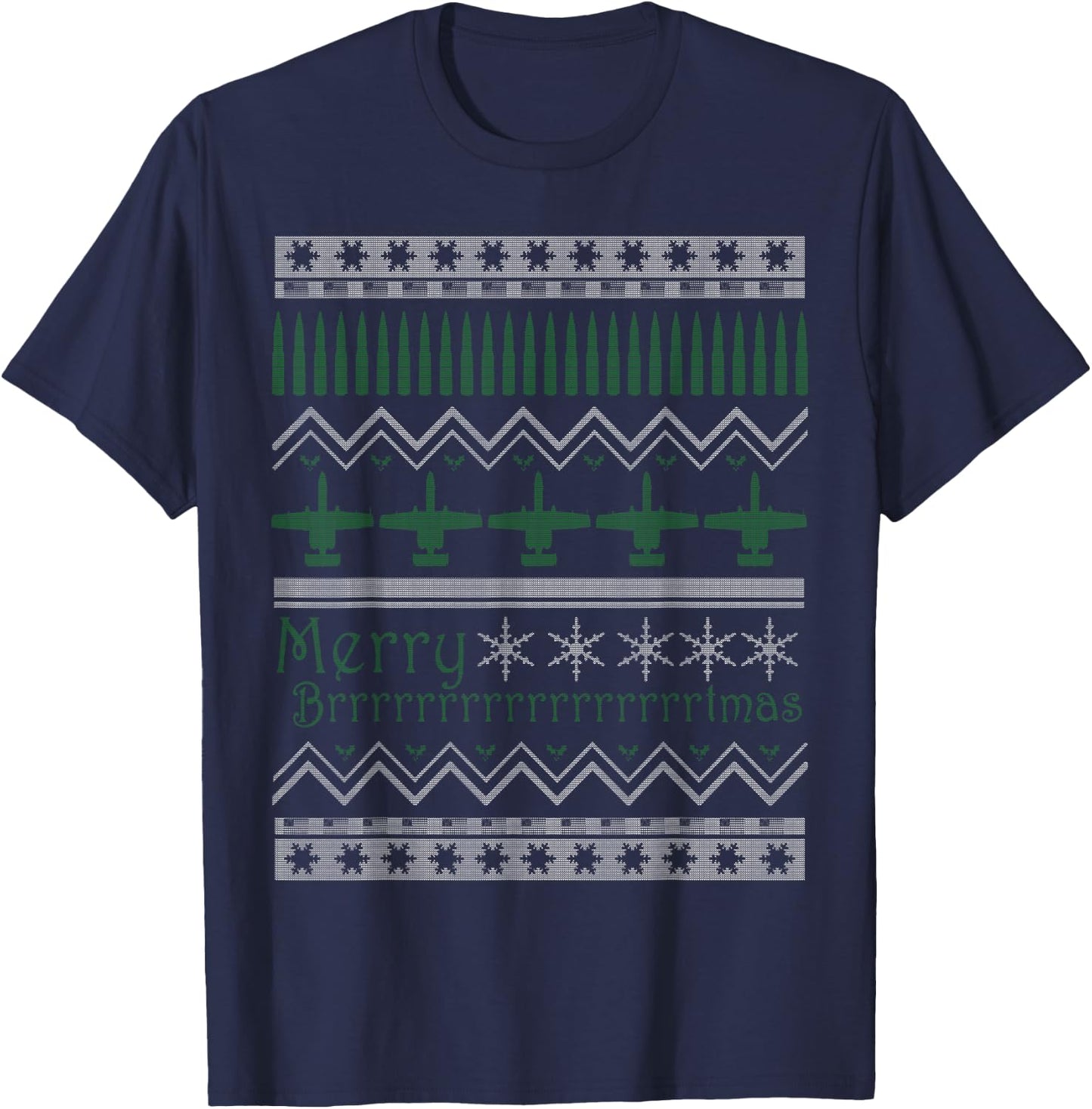 Merry Brrrrtmas A-10 Warthog Ugly Christmas Sweater T-Shirt - T-Shirt | Navy
