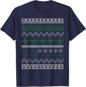 Merry Brrrrtmas A-10 Warthog Ugly Christmas Sweater T-Shirt - T-Shirt | Navy