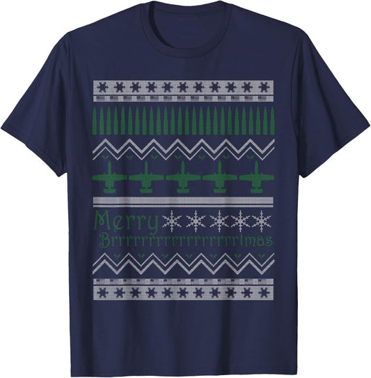 Merry Brrrrtmas A-10 Warthog Ugly Christmas Sweater T-Shirt - T-Shirt | Navy