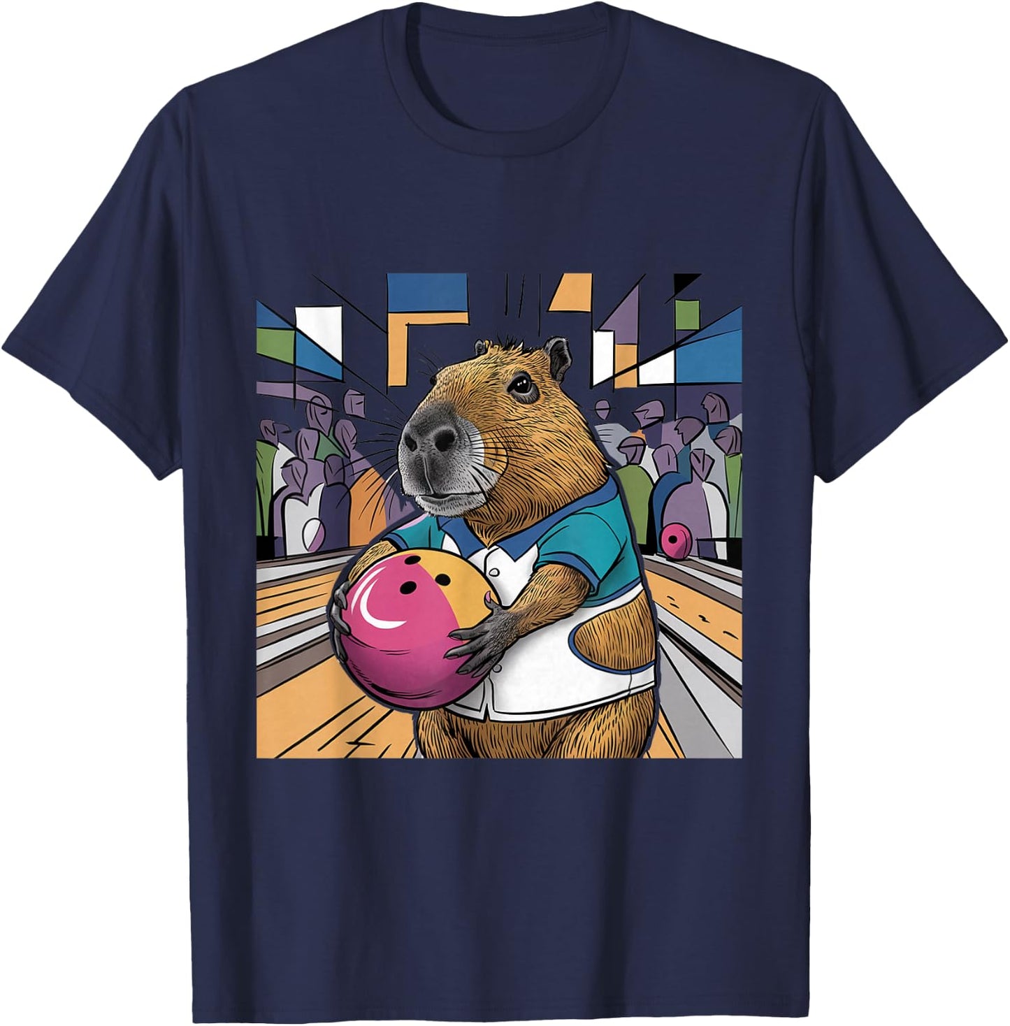 Smilefuntees Funny Capybara Bowling Sports Cartoon T-Shirt - T-Shirt | Navy