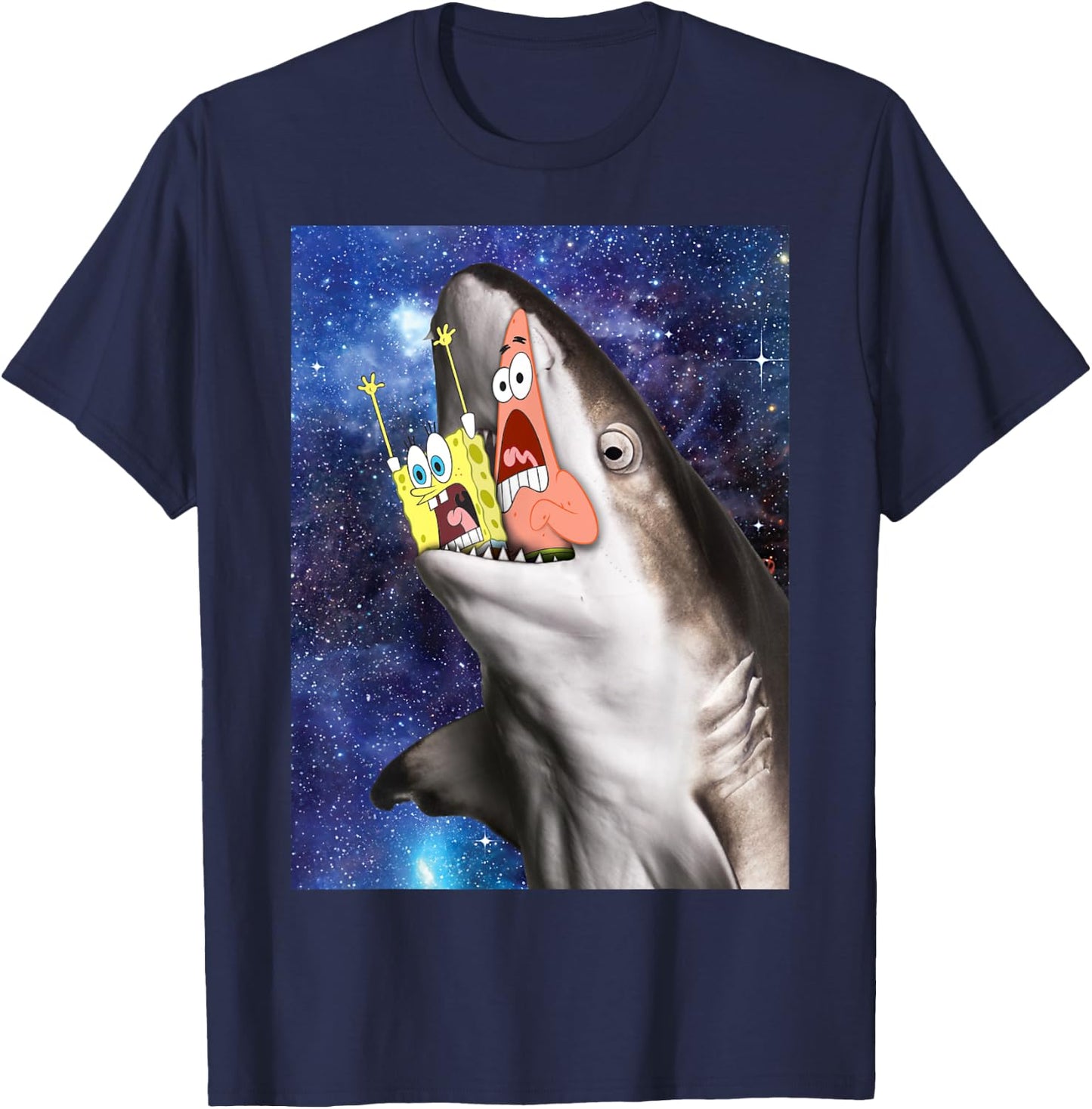 Spongebob And Patrick Shark Attack T-Shirt - T-Shirt | Navy