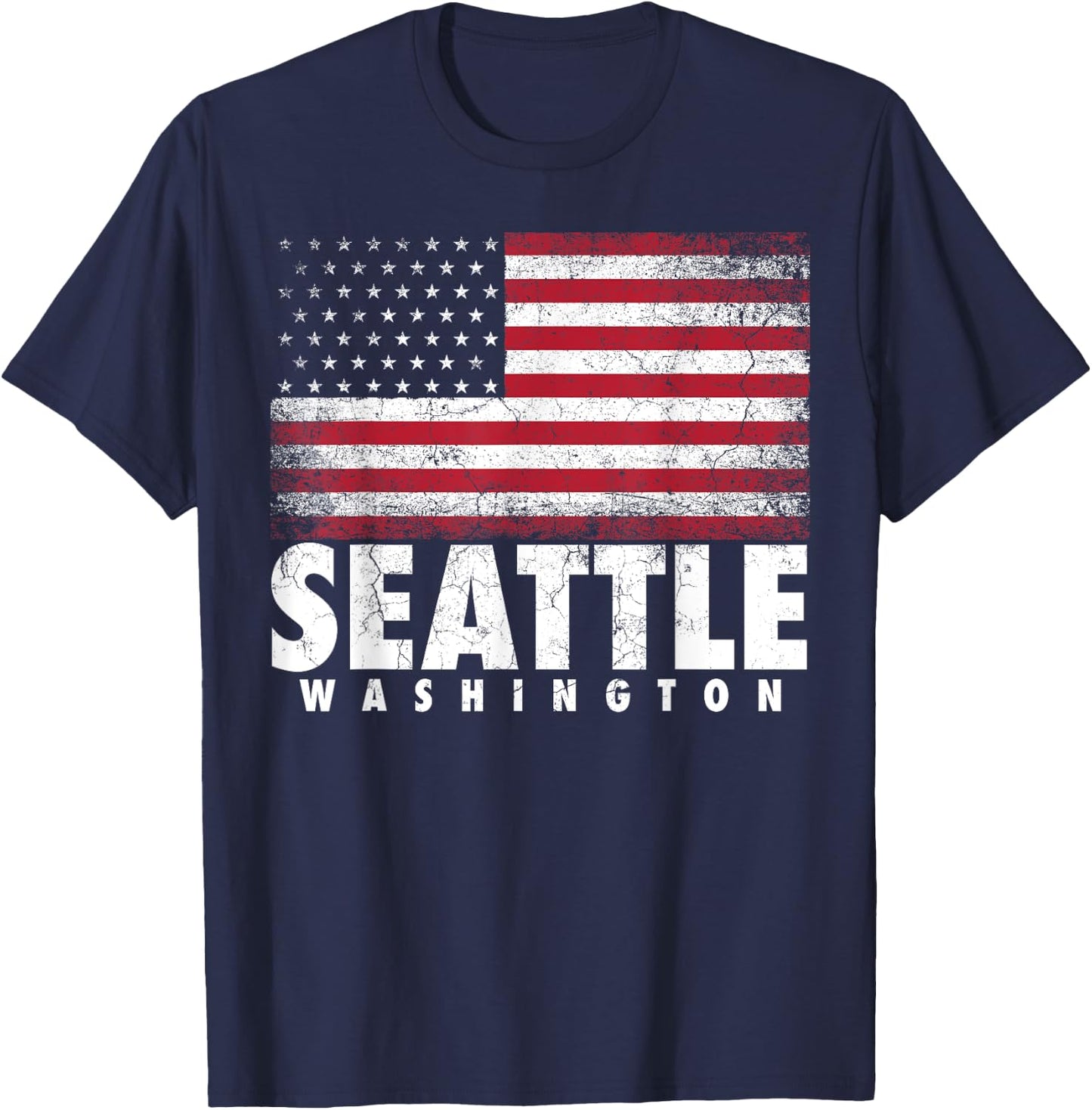 4th of July Women Seattle Washington American Flag T-Shirt - T-Shirt | Navy