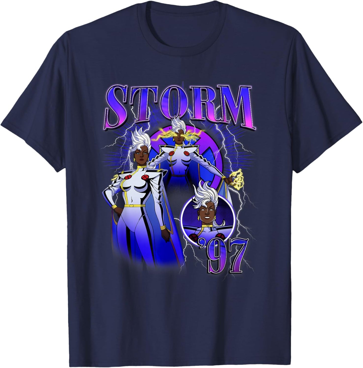 Marvel X-Men '97 Storm Ororo Munroe Lightning Bolt Retro T-Shirt - T-Shirt | Navy