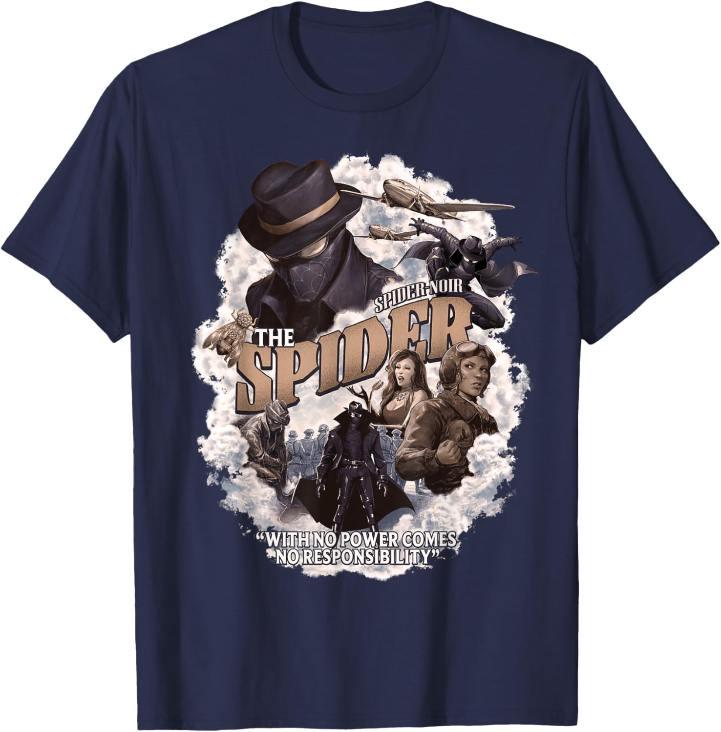 Marvel Spider-Man Spider-Noir No Power No Responsibility T-Shirt - T-Shirt | Navy
