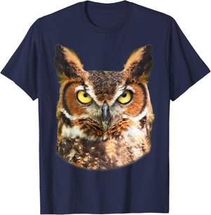 Great Horned Owl Head Owl Lover T-Shirt - T-Shirt | Navy