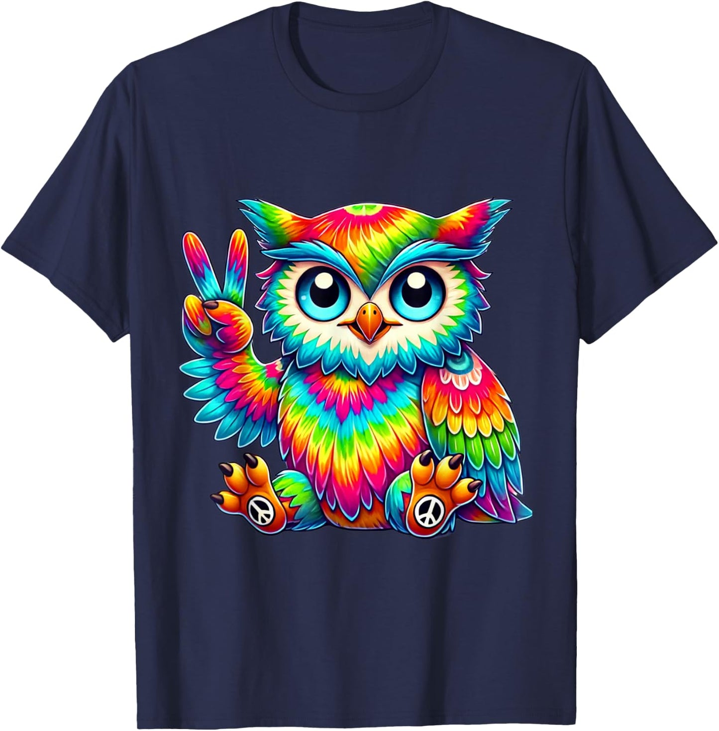 Tie-Dye Owl Peace Sign hippie T-Shirt - T-Shirt | Navy
