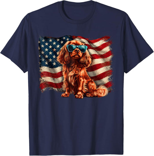 Cavalier King Charles Merica 4th of July T-Shirt - T-Shirt | Navy