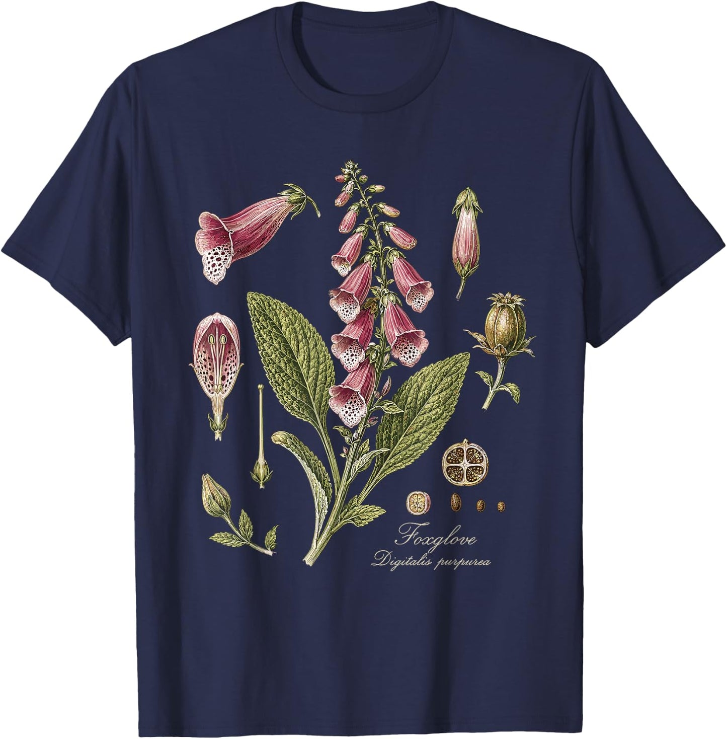 Foxglove Digitalis Purpurea Vintage Botanical T-Shirt - T-Shirt | Navy