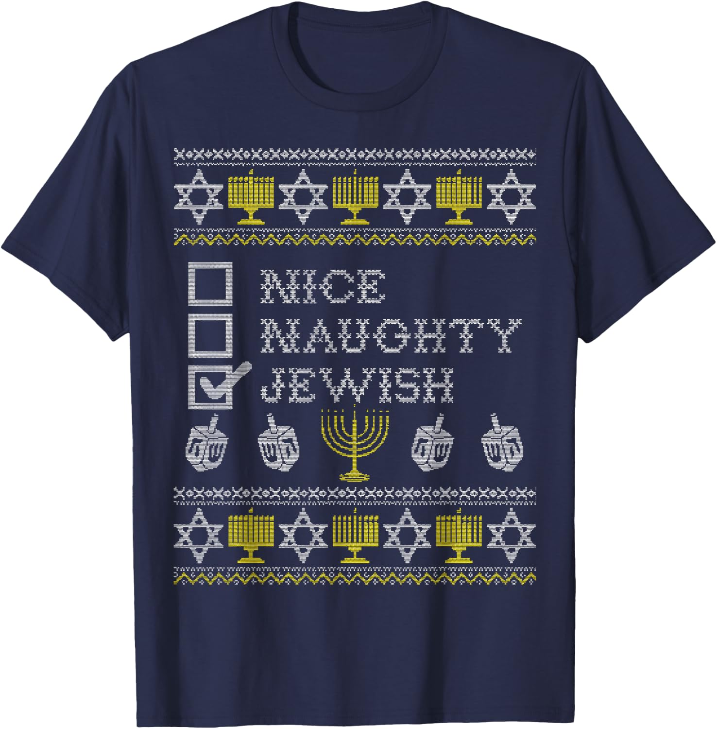 Nice Naughty Jewish Shirt, Funny Hanukkah Christmas Holiday T-Shirt - T-Shirt | Navy