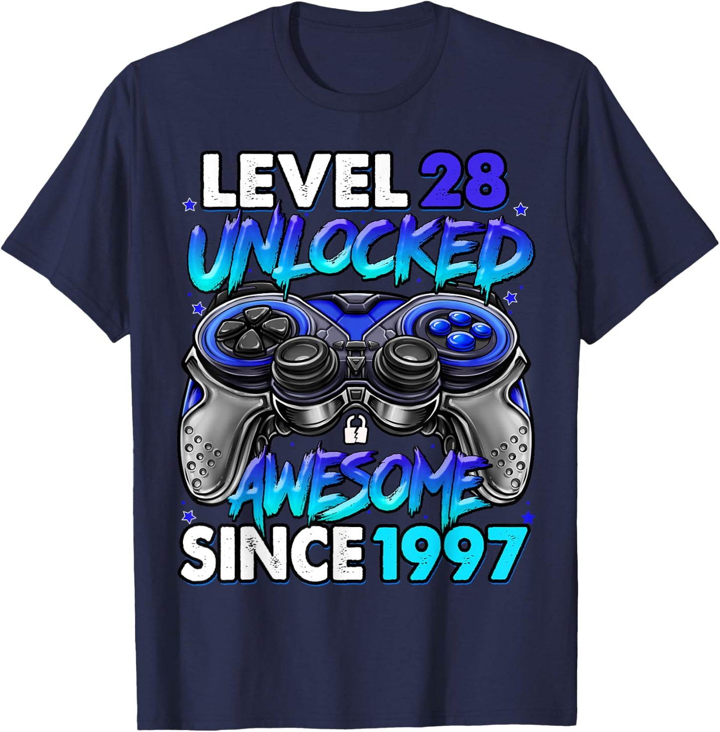 Level 28 Unlocked Awesome Since 1997 28th Birthday Gaming T-Shirt - T-Shirt | Navy