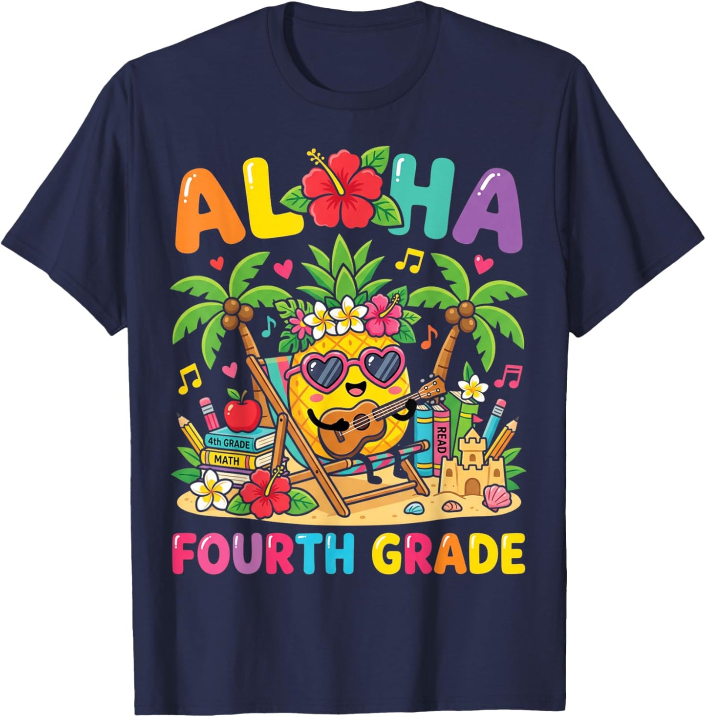 Funny Aloha 4th Grade Student First Day of School Girls Kids T-Shirt - T-Shirt | Navy