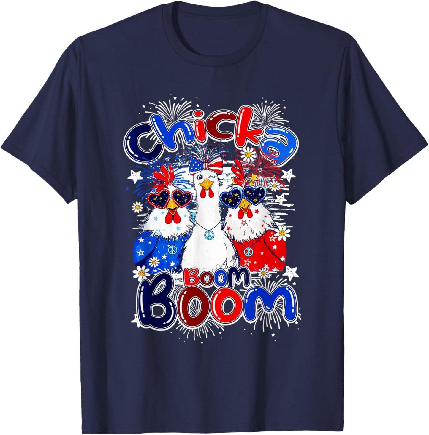 Chicka Boom Boom Funny Chicken Patriotic 4th of July T-Shirt - T-Shirt | Navy