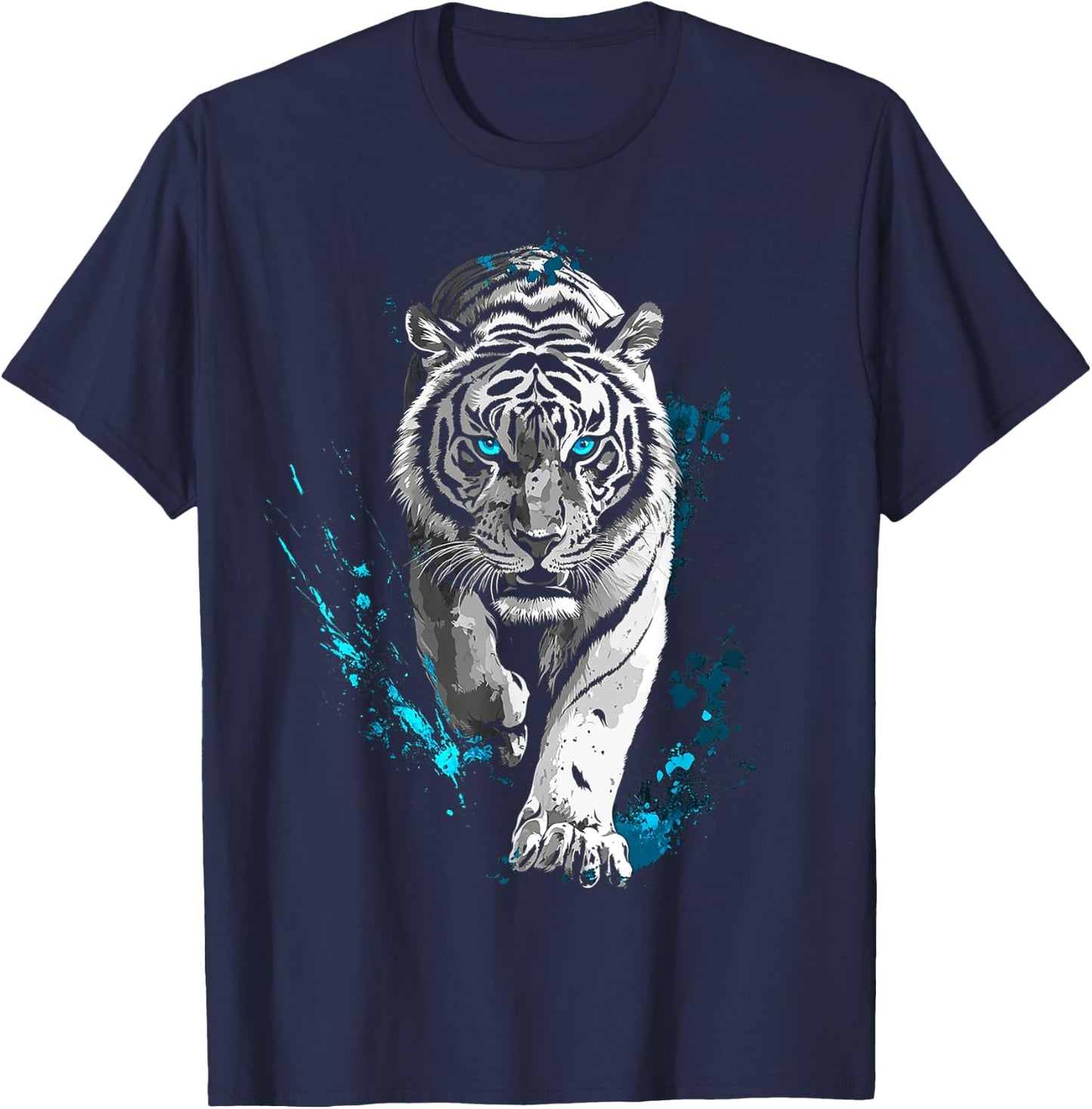 Tiger Animal Graphic Blue Eyes Art Tiger T-Shirt - T-Shirt | Navy