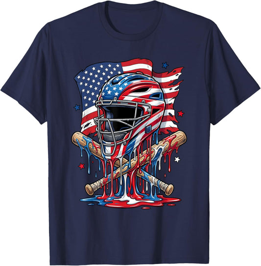 Baseball Drip American Patriotic 4th of July Boys Kids Youth T-Shirt - T-Shirt | Navy