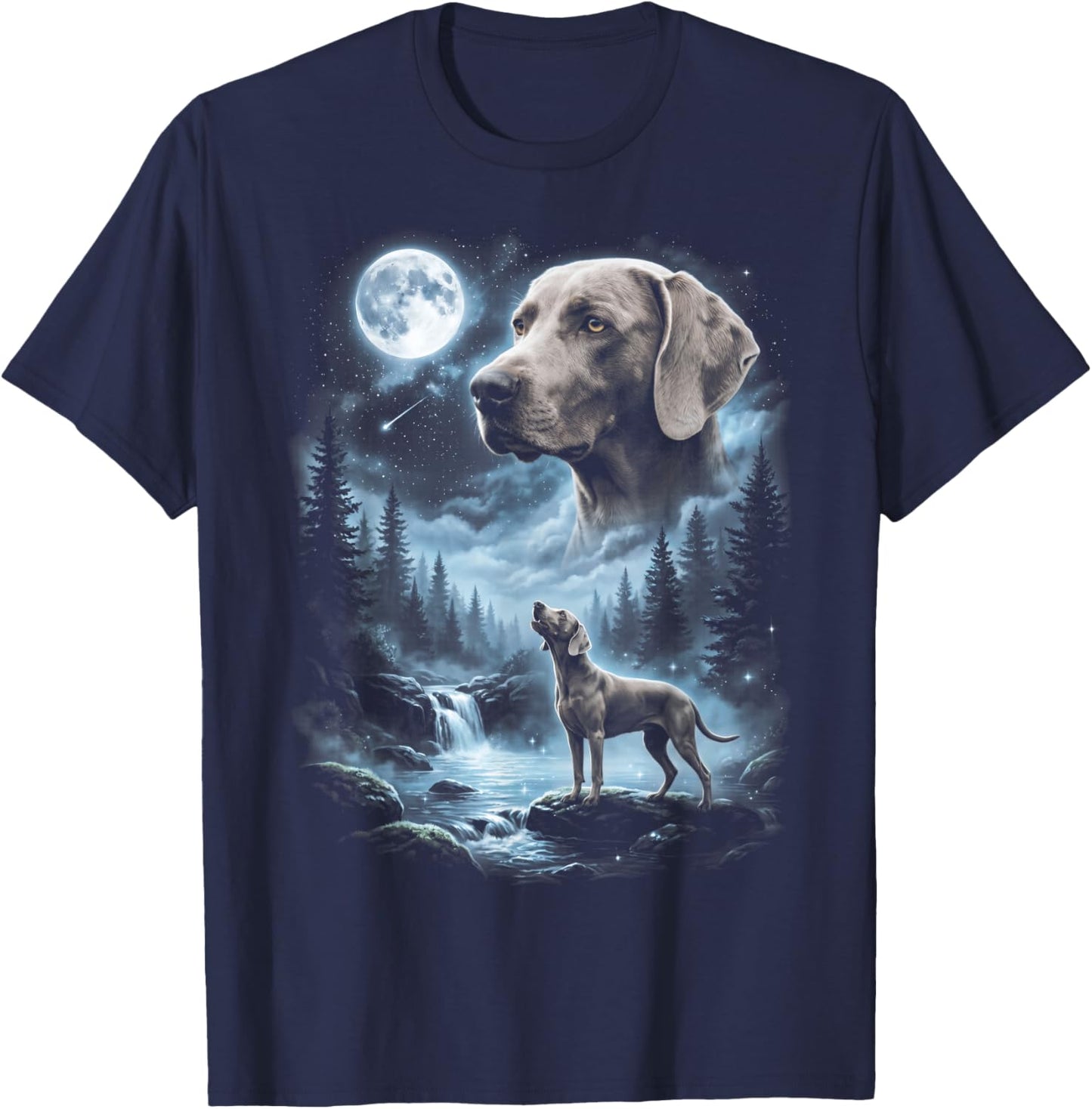 Weimaraner Howling to the Moon Retro 90's Dog T-Shirt - T-Shirt | Navy