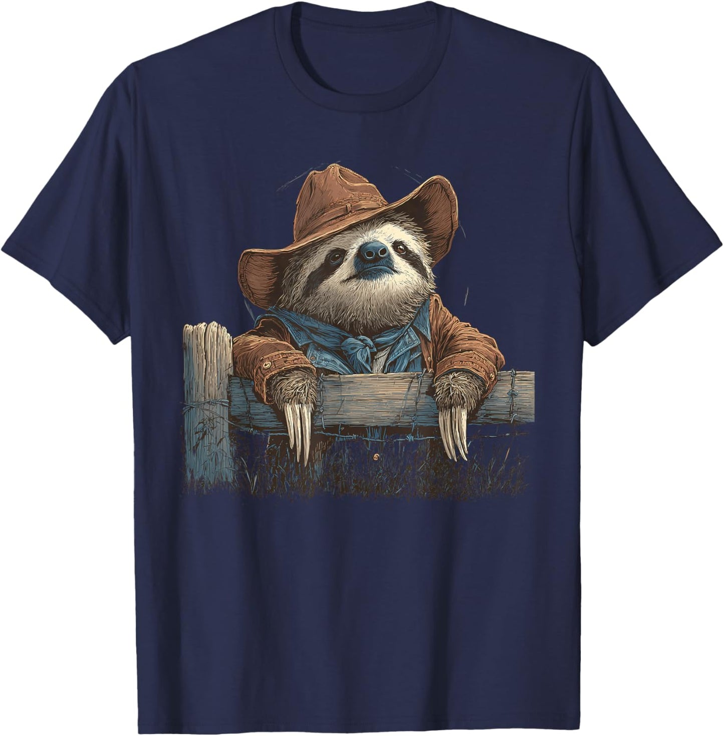 Sloth Cowboy Vintage Rodeo Cowgirl Western Country T-Shirt - T-Shirt | Navy