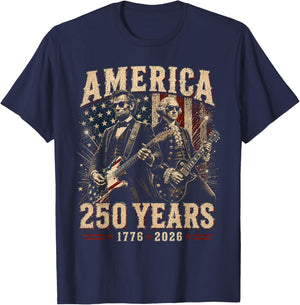 George Washington Abe Lincoln Playing Guitar 250th America T-Shirt - T-Shirt | Navy