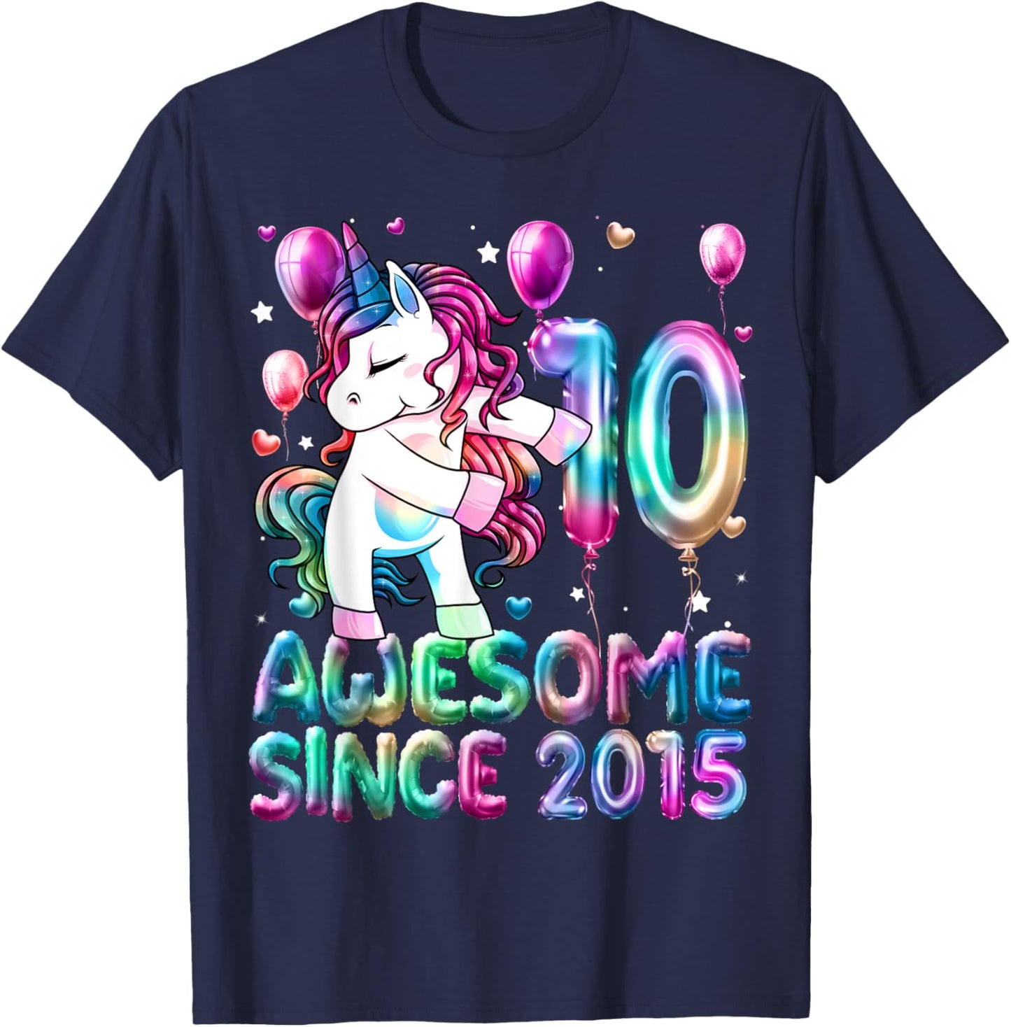 Flossing Unicorn 10 Year Old 10th Birthday Girl Unicorn T-Shirt - T-Shirt | Navy