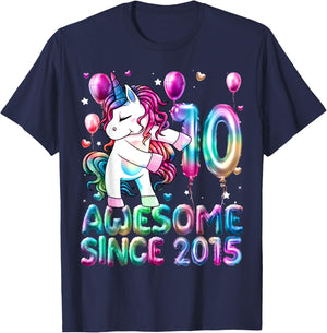 Flossing Unicorn 10 Year Old 10th Birthday Girl Unicorn T-Shirt - T-Shirt | Navy