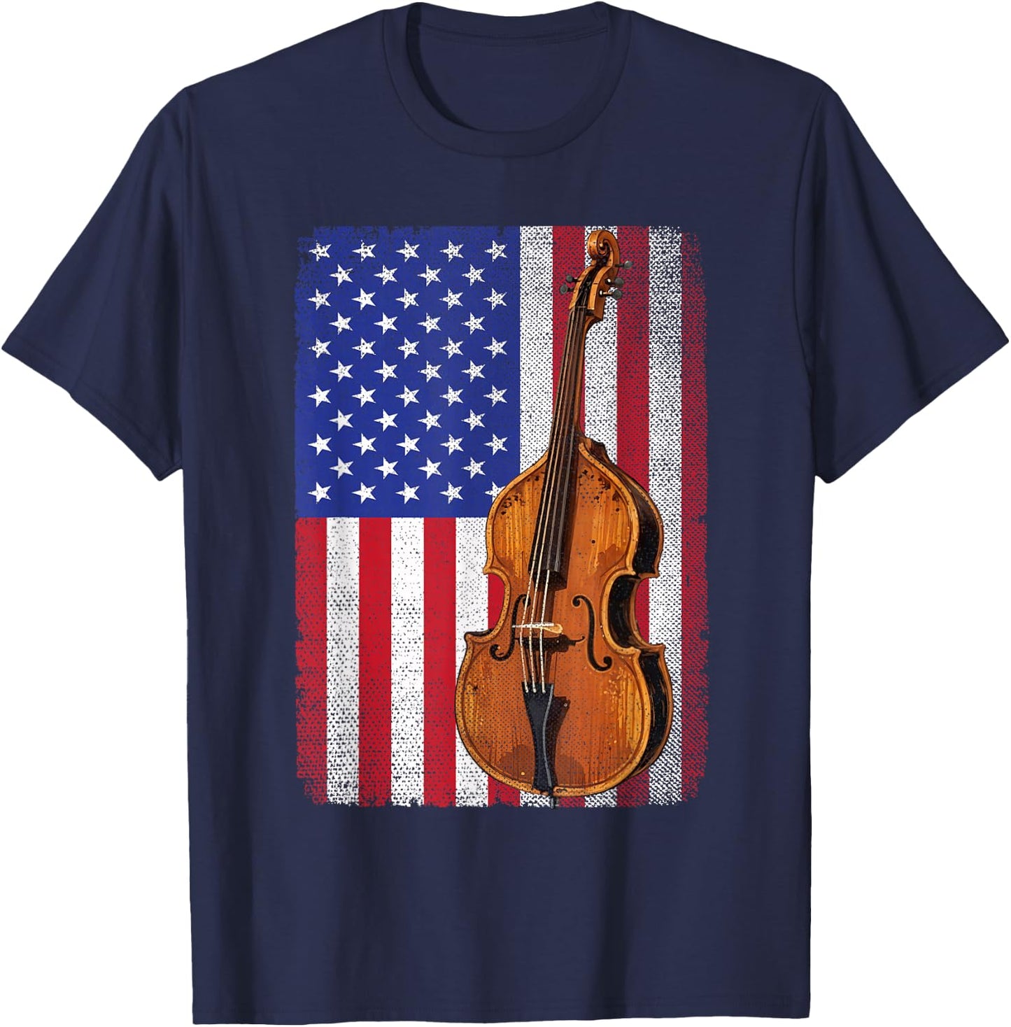 Upright Bass American Flag Patriotic Double Bass Fiddle T-Shirt - T-Shirt | Navy