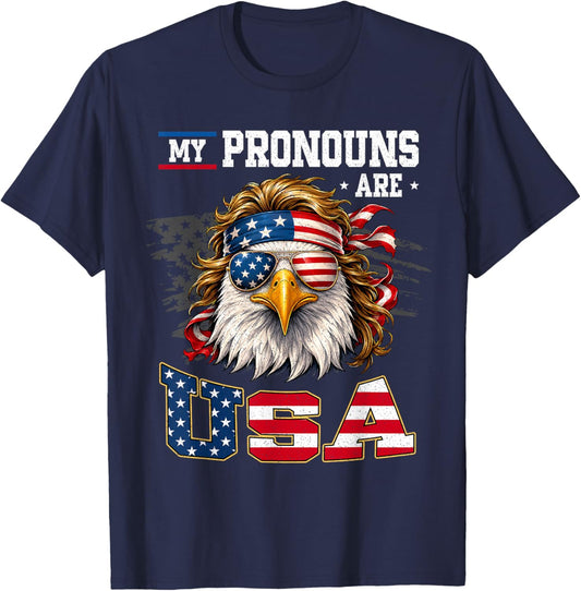 Funny My Pronouns are USA Eagle American Fourth of July Men T-Shirt - T-Shirt | Navy