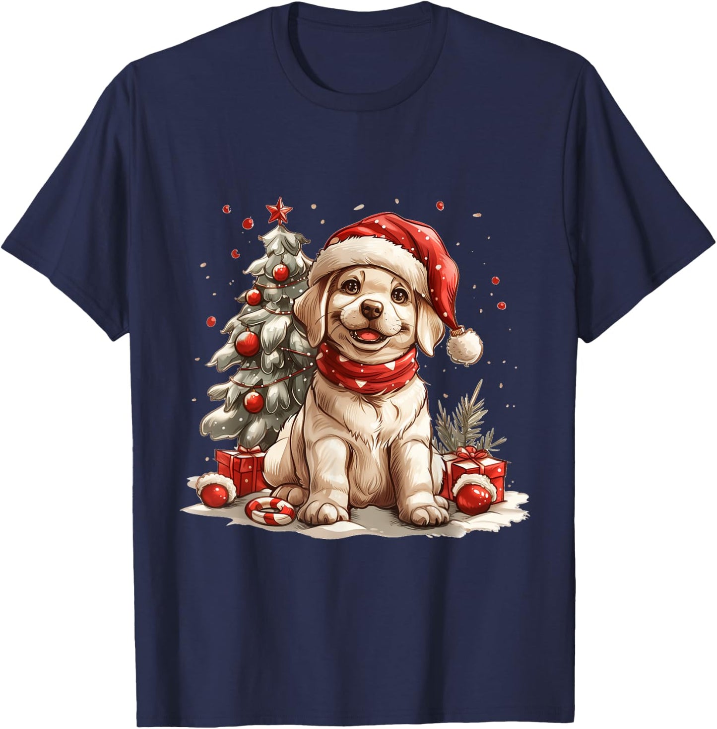 Cute Christmas Yellow Labrador Retriever Puppy Santa Dog Red T-Shirt - T-Shirt | Navy