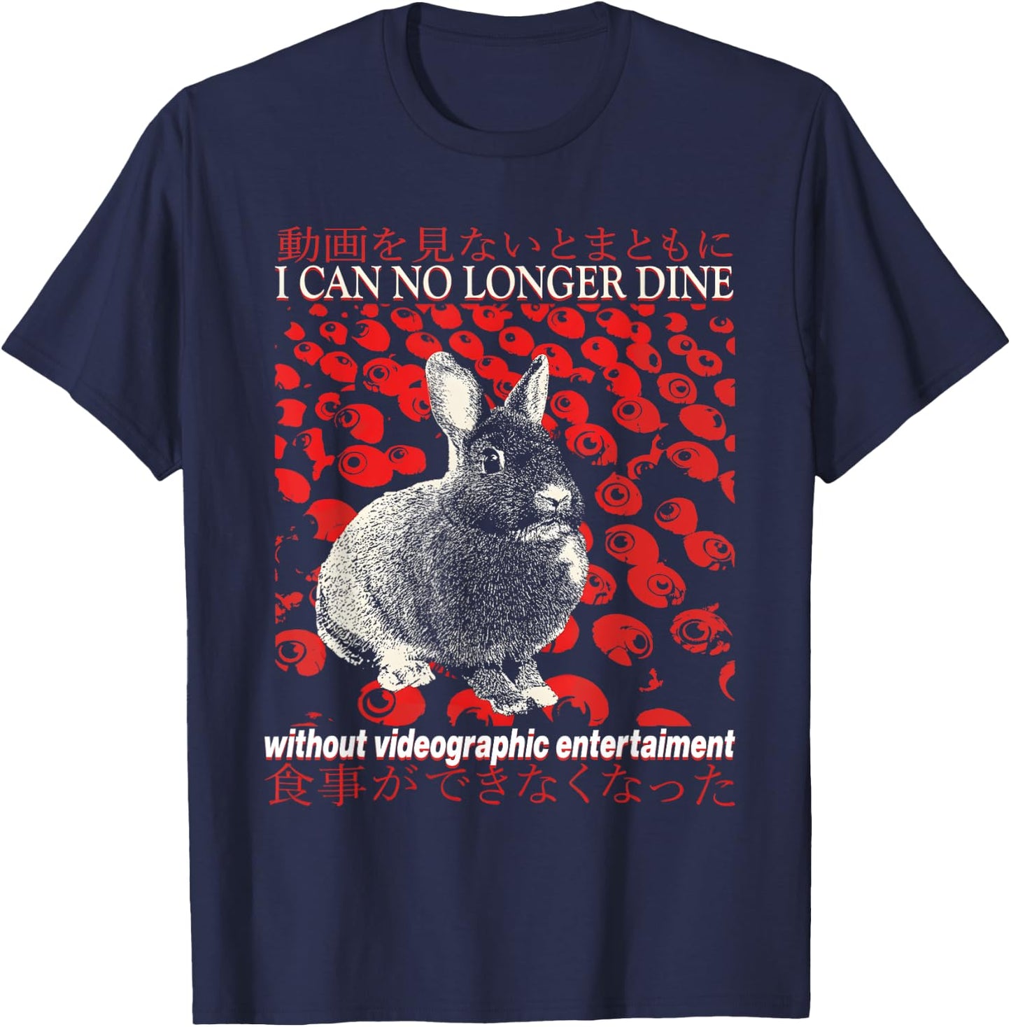 I Can No Longer Dine Rabbit Vintage Japanese T-Shirt - T-Shirt | Navy