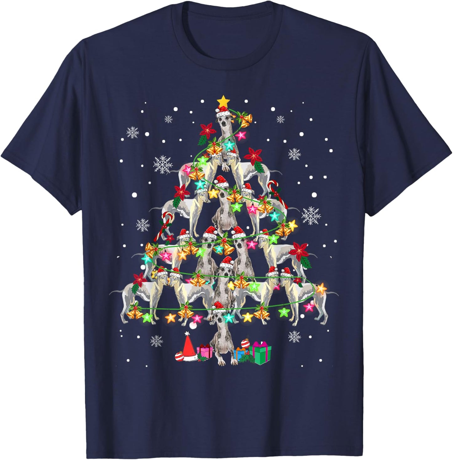 Whippets Christmas Tree Funny Whippets Lover Christmas T-Shirt - T-Shirt | Navy