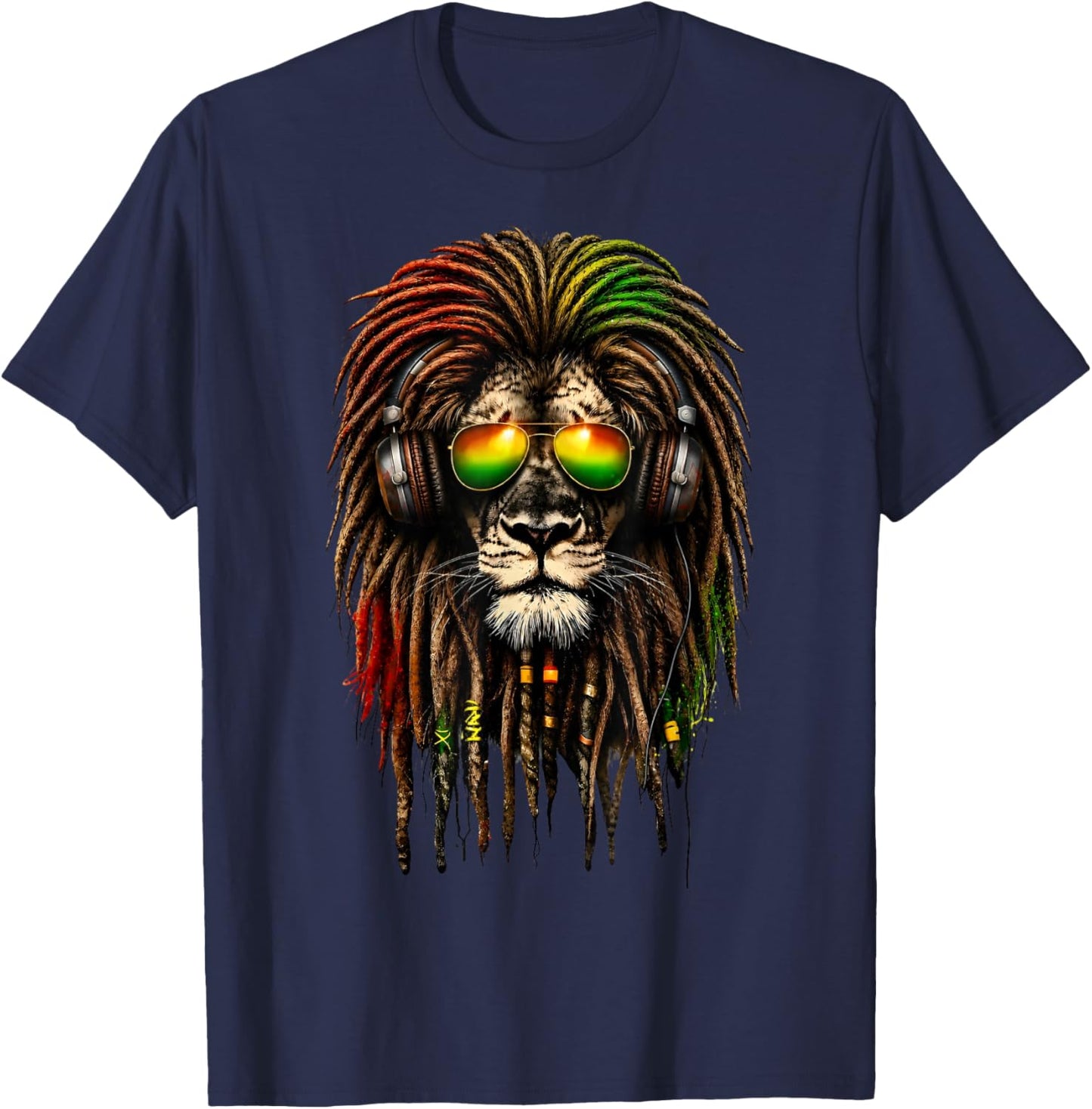 Rasta Lion Shirt Afro Music Vibes Reggae Lion T-Shirt - T-Shirt | Navy