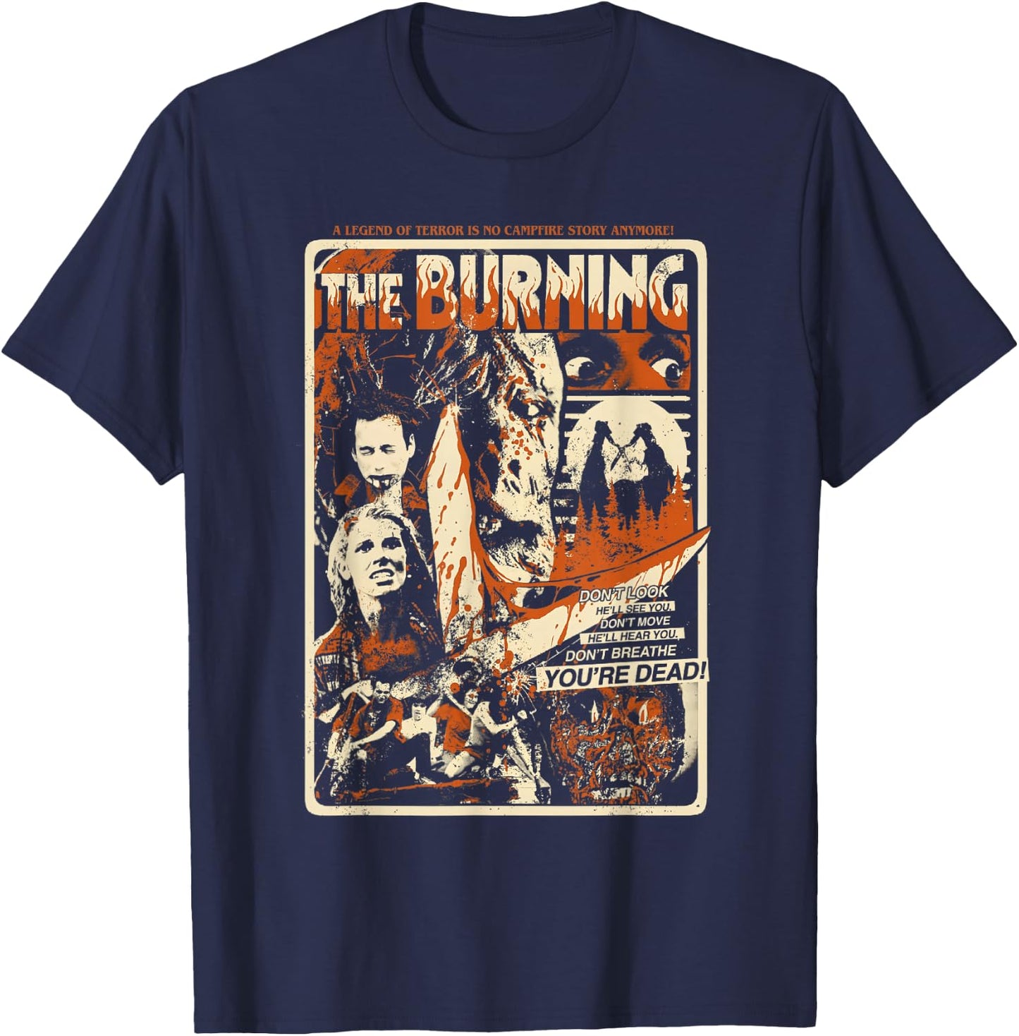 Retro Halloween Movie Poster Oldschool Burning Killer T-Shirt - T-Shirt | Navy