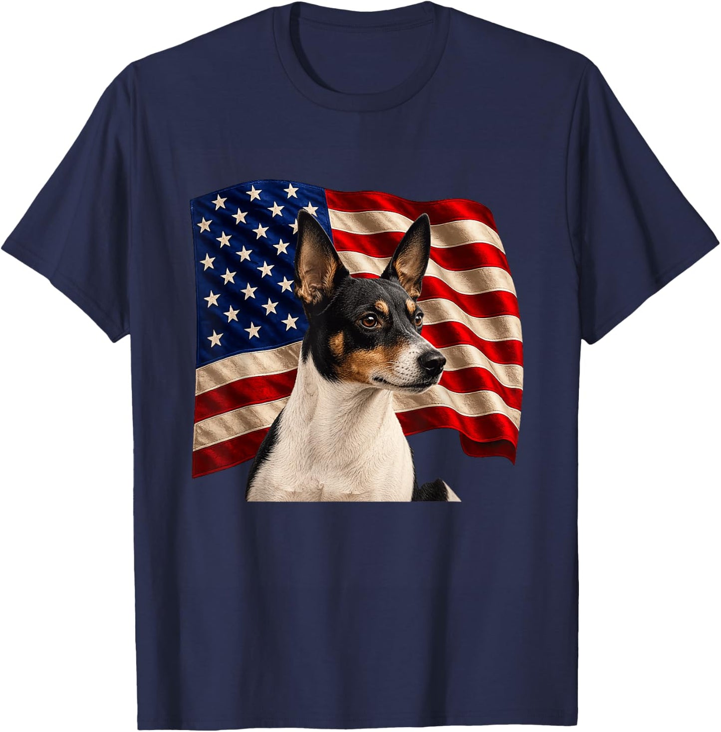 Rat Terrier Dog Patriotic 4th July USA Flag Rat Terrier T-Shirt - T-Shirt | Navy