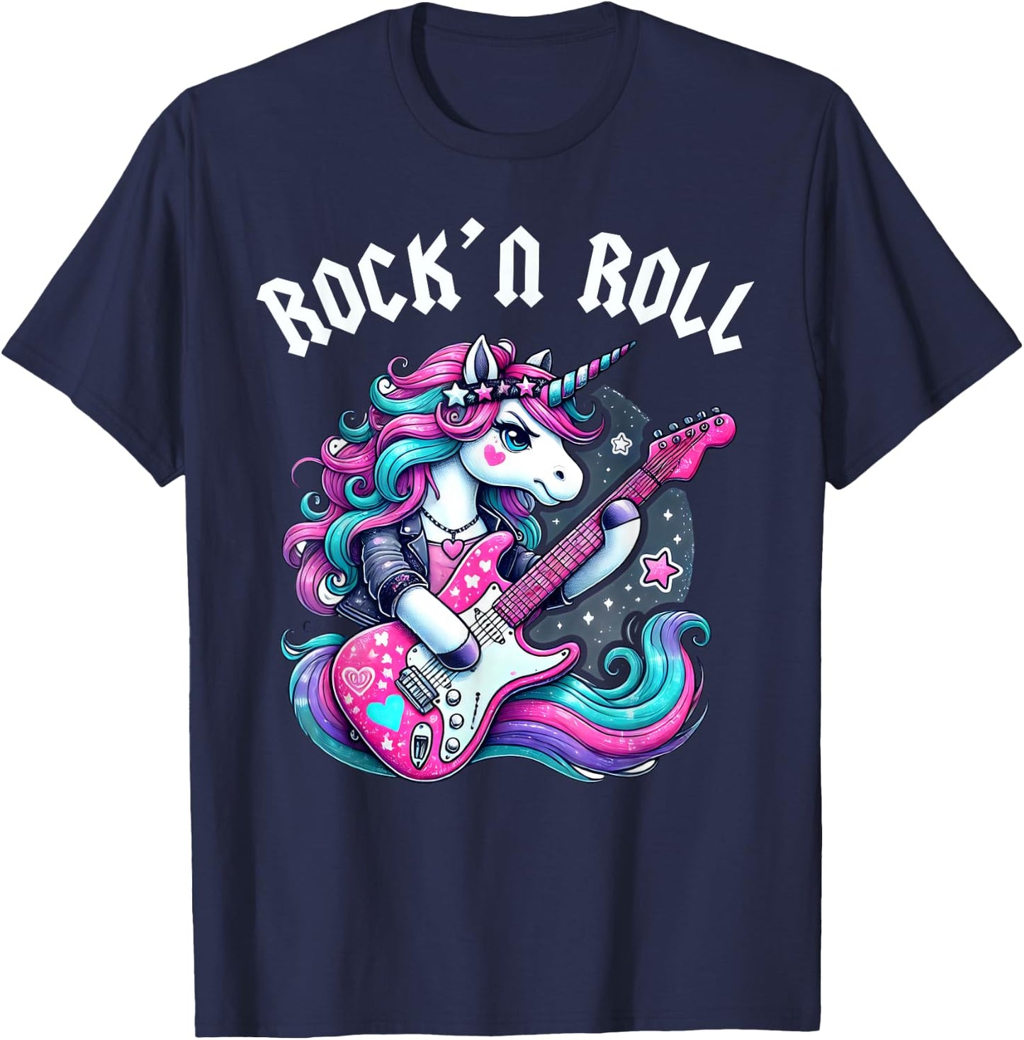 Rock'n Roll Unicorn, Rockstar Unicorn, Punk Goth Band Girls T-Shirt - T-Shirt | Navy