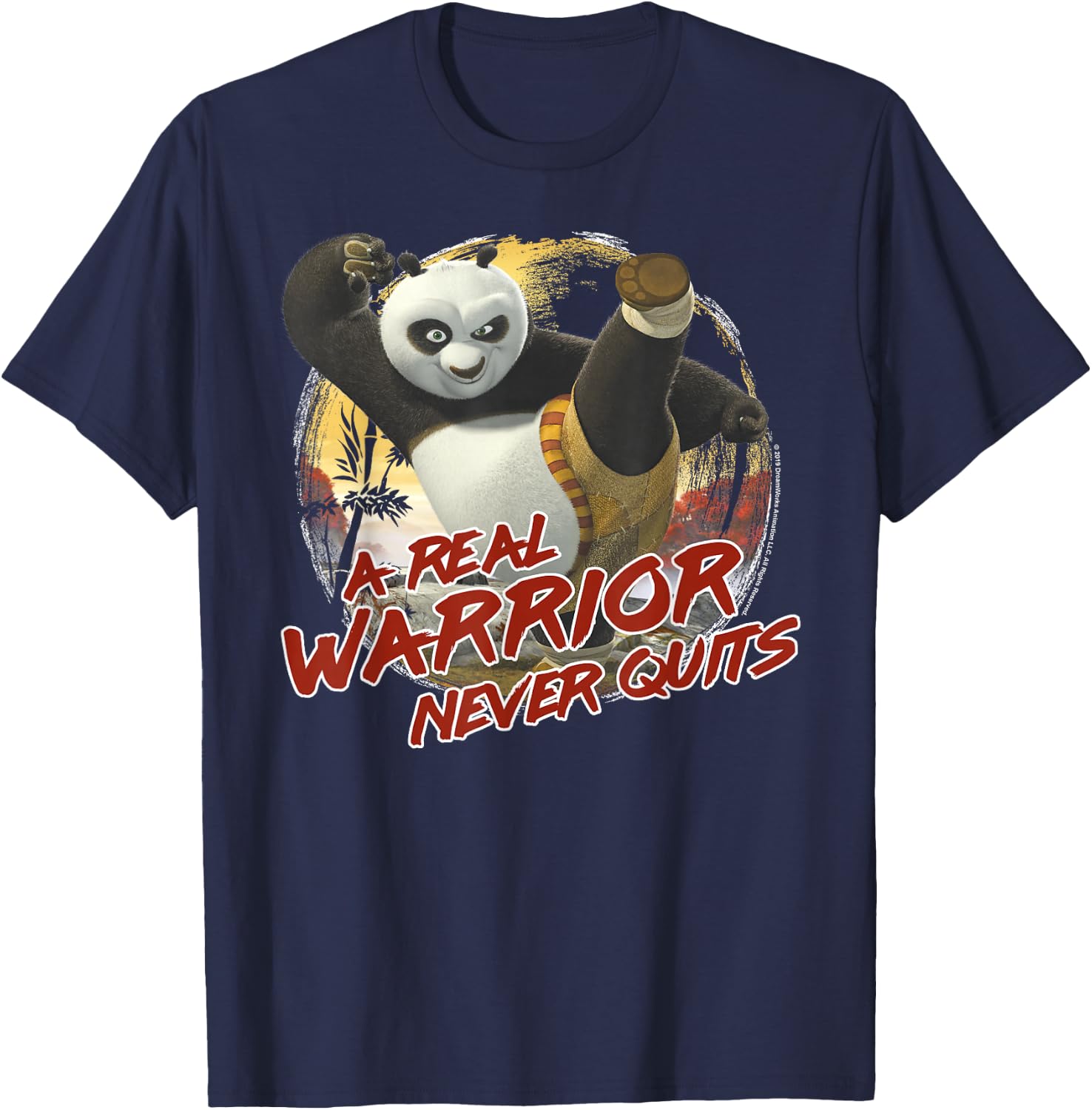 Kung Fu Panda 2 Po A Real Warrior Never Quits Action Pose T-Shirt - T-Shirt | Navy