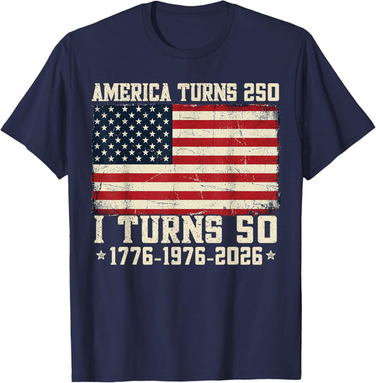 50th Birthday 1976 4th of July 250 American Anniversary T-Shirt - T-Shirt | Navy