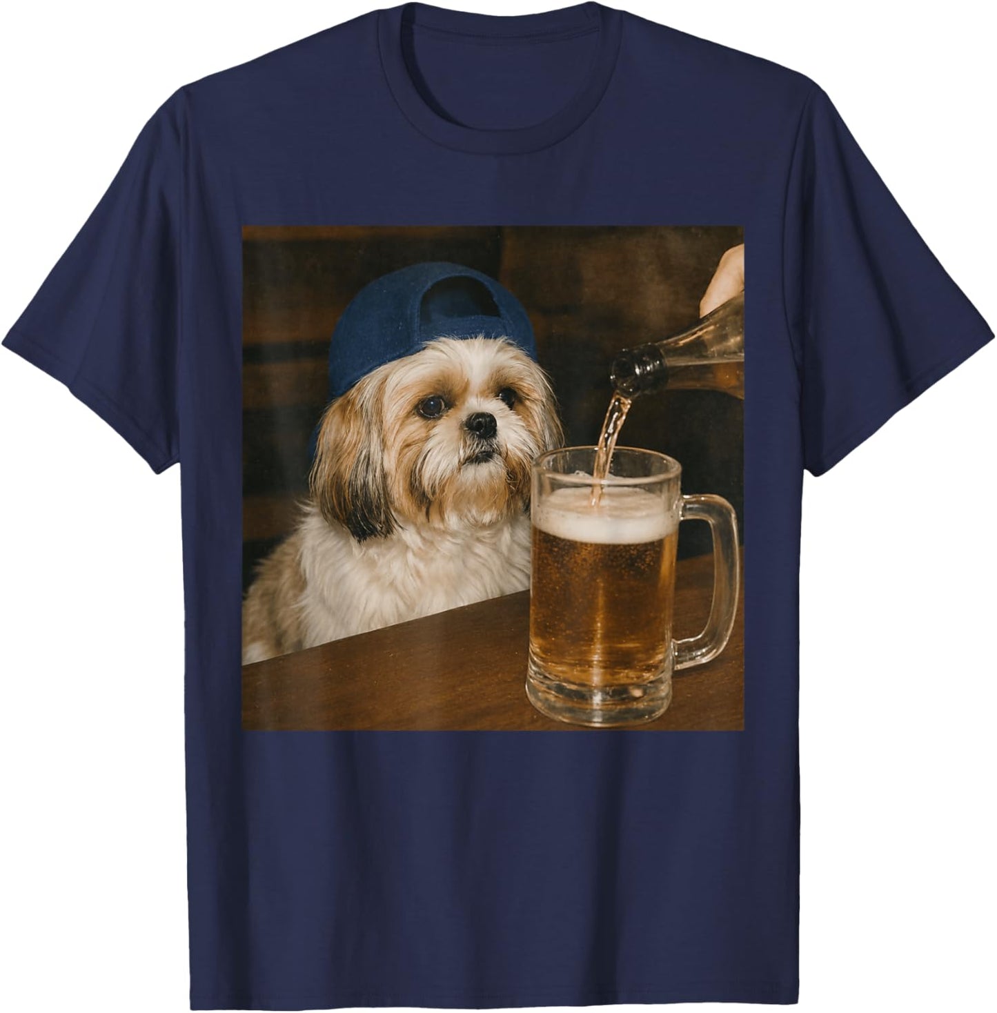 Shih Tzu Drinking Beer Funny Dog Meme T-Shirt - T-Shirt | Navy