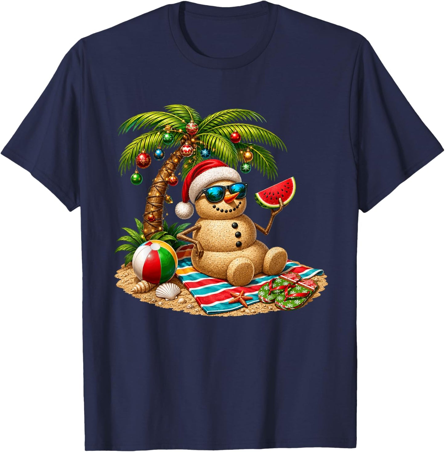 Christmas in July Santa Snowman Beach Summer Xmas in June T-Shirt - T-Shirt | Navy