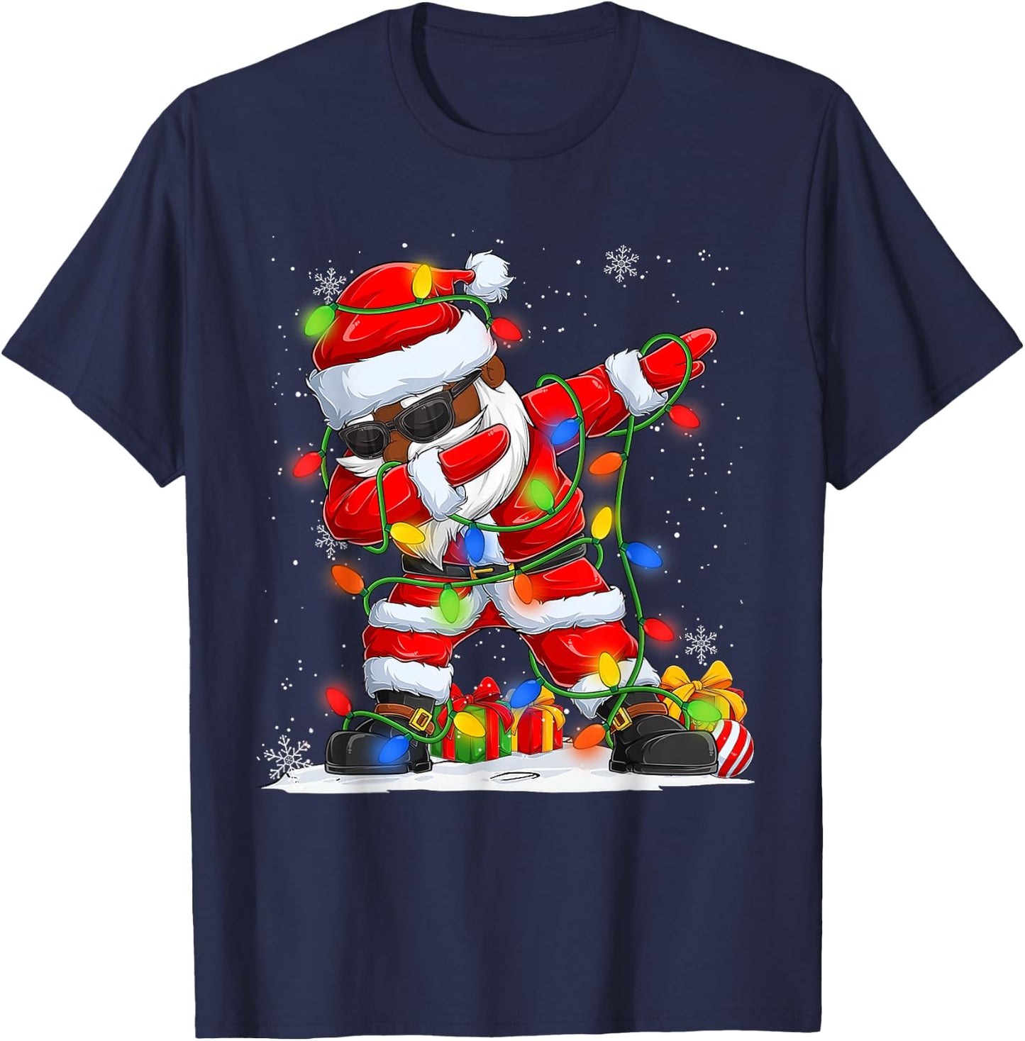Dabbing Santa Black African American Men Boys Christmas 2025 T-Shirt - T-Shirt | Navy