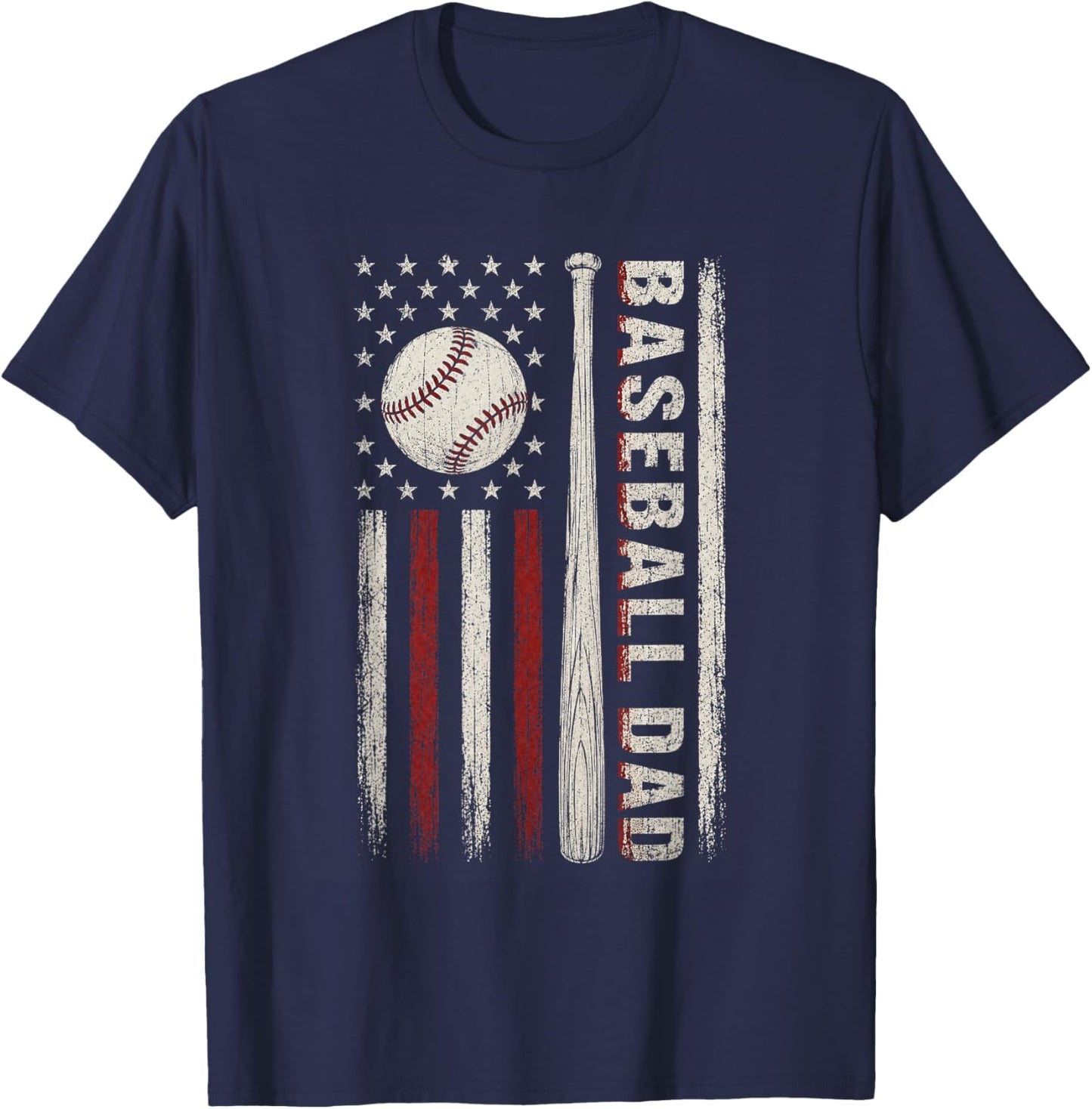 Baseball Dad American Flag Patriotic Game Day USA Flag T-Shirt - T-Shirt | Navy